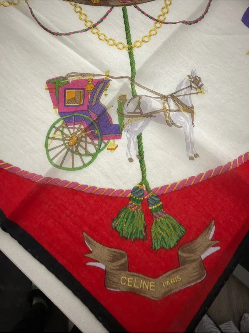 Celine Paris Vintage Cotton Scarf Horse Carriage Print